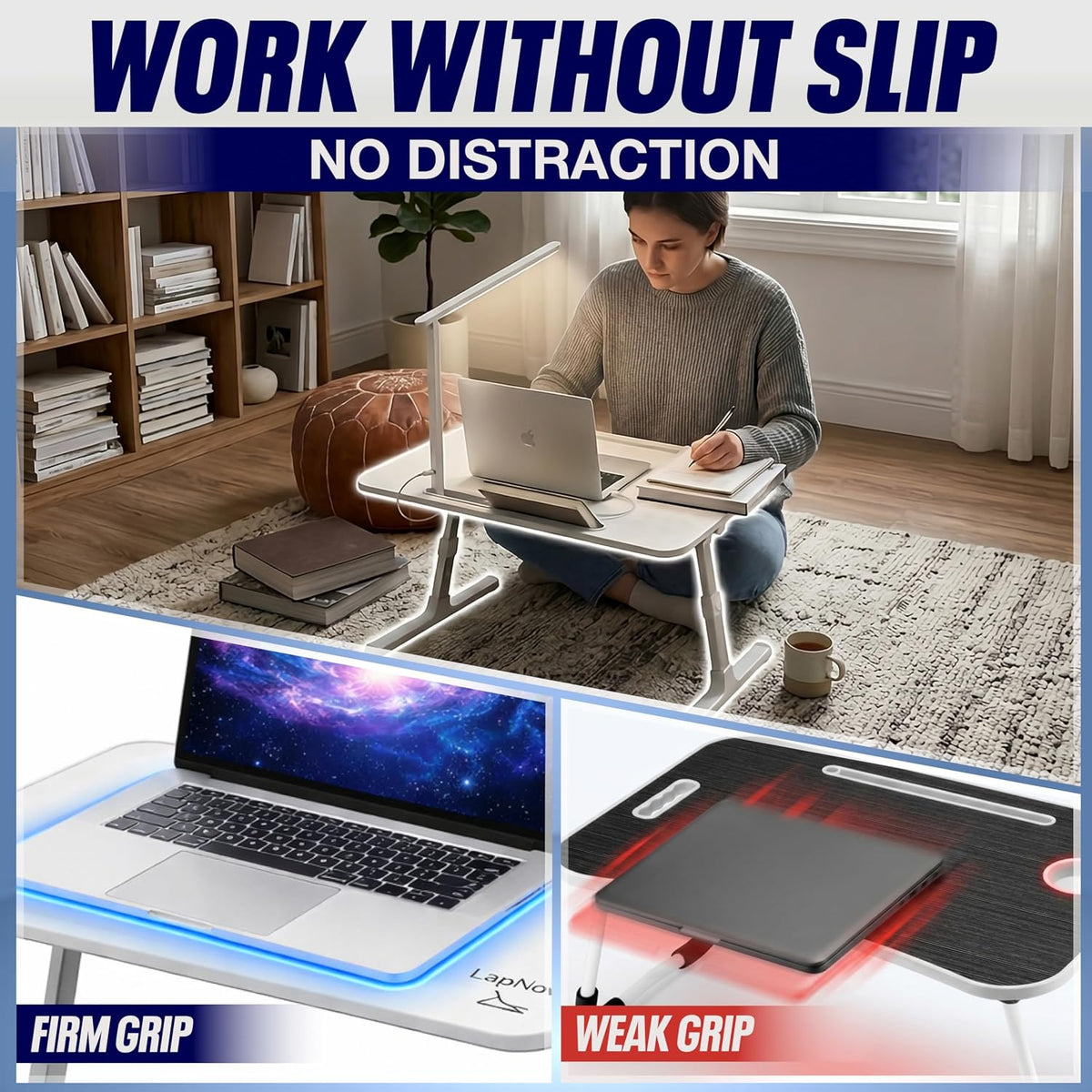 LED Adjustable Lap Desk with Portable LED Lamp and USB-C Charging Ports with Cord