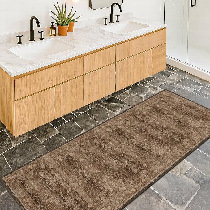 Brown Boho Washable 2x6 Runner Rugs