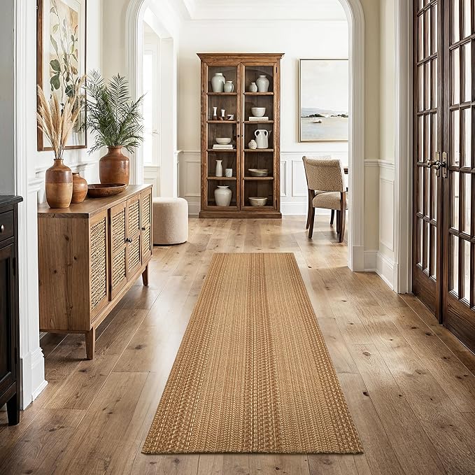 MatEssen 2x7 Thin Runner Rug for Hallway, 30% Cotton 70% Polyester Woven Carpet