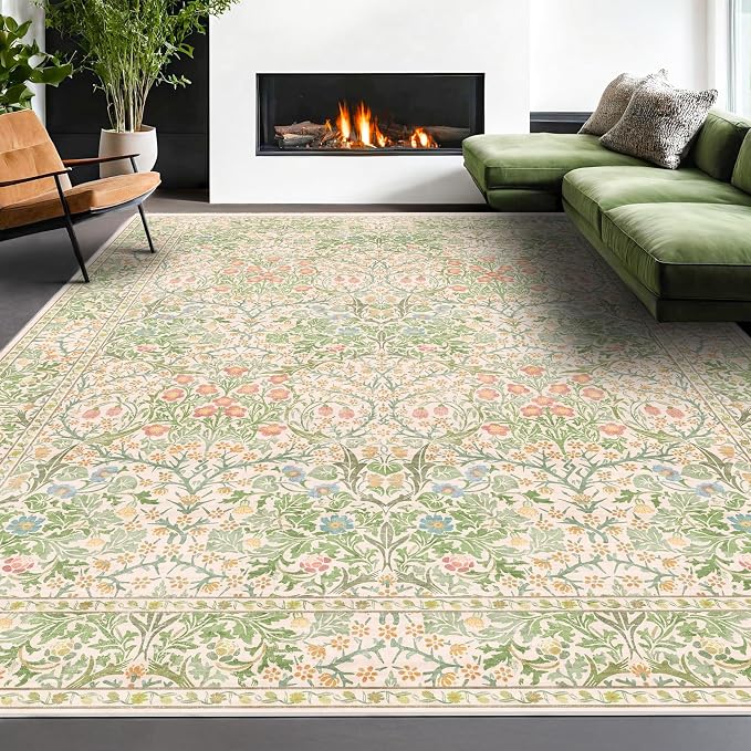 Washable Light Green Rug for Bedroom