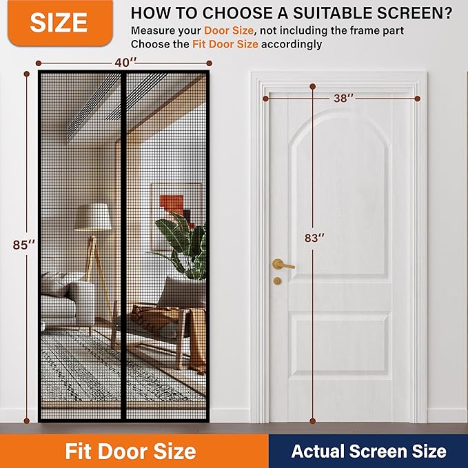 Magnetic Screen Door，Fiberglass Screen Door Mesh，Keep Bugs Out, Heavy-Duty Mesh Curtain,Pet and Kid Friendly, Works with Front Doors, Sliding Doors（38x83 Inch Fiberglass