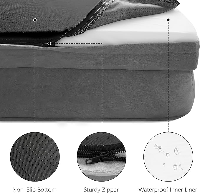 Orthopedic Dog Bed with Sides - Dog Sofa Beds for Extra Large Dogs, Supportive Foam Pet Couch Bed with Washable Removable Cover, Waterproof Lining and Non-Slip Bottom, Grey - XXL