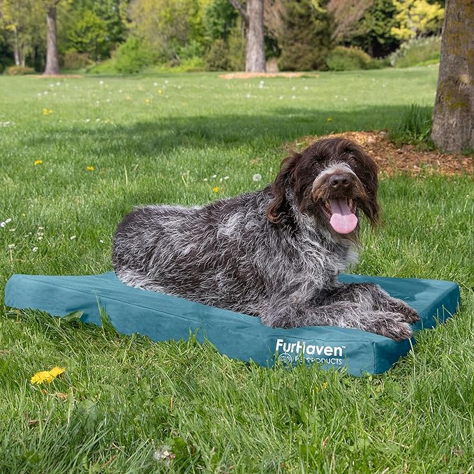 Furhaven Indoor/Outdoor Logo Oxford Polycanvas Mattress - Water-Resistant Orthopedic Dog Bed w/ Removable Cover, 125 lb max - Deep Lagoon, Large