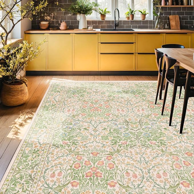 Light Green Bedroom Rug, 7x10 Washable Area Rug Non-Slip