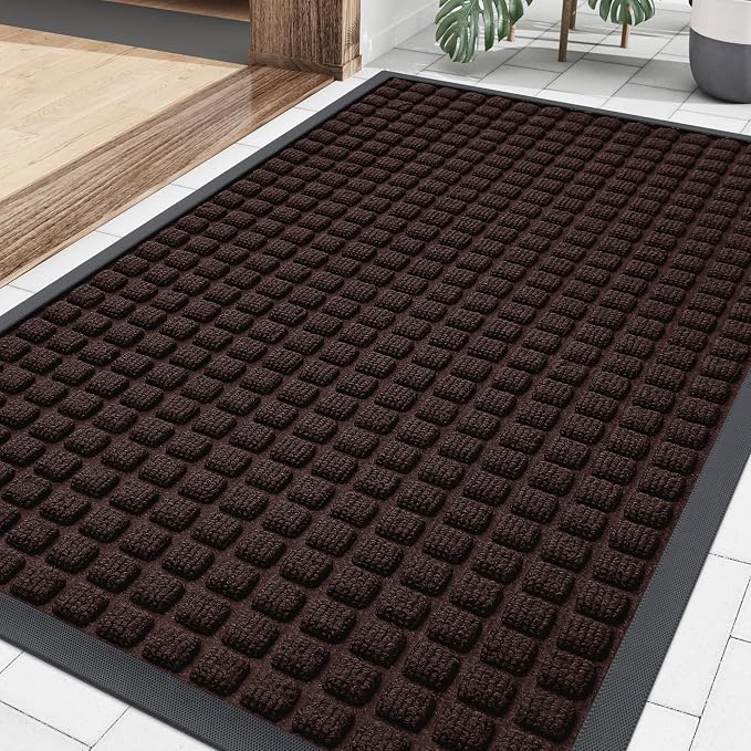 Smiry Front Door Mat Outside Entrance, Heavy Duty Natural Rubber Doormat