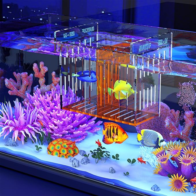Fish Breeder Isolation Box for Aquarium Tank,Transparent Orange Acrylic Fish Acclimation Box for Clownfish Guppy Betta Coral (M)
