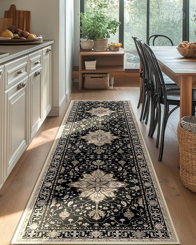 RELEANY Area Rugs Runner 2'x8' Washable Non-Slip, Floral Vintage Distress
