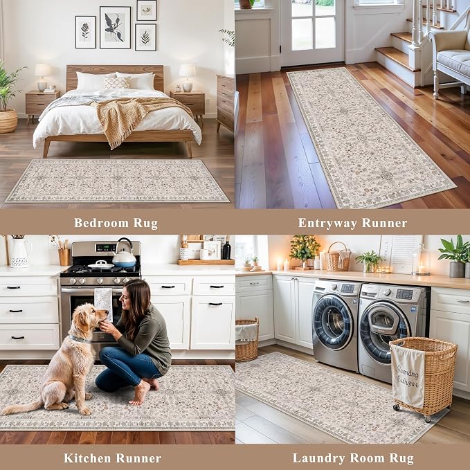 2x6 Washable Kitchen Runner Rug – Boho Vintage Non-Slip Carpet Runner