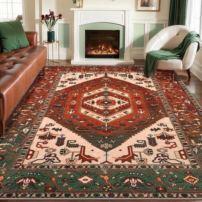 SERISSA Washable Rugs 8x10 Area Rugs, Large Non-Slip Boho Living Room Rug