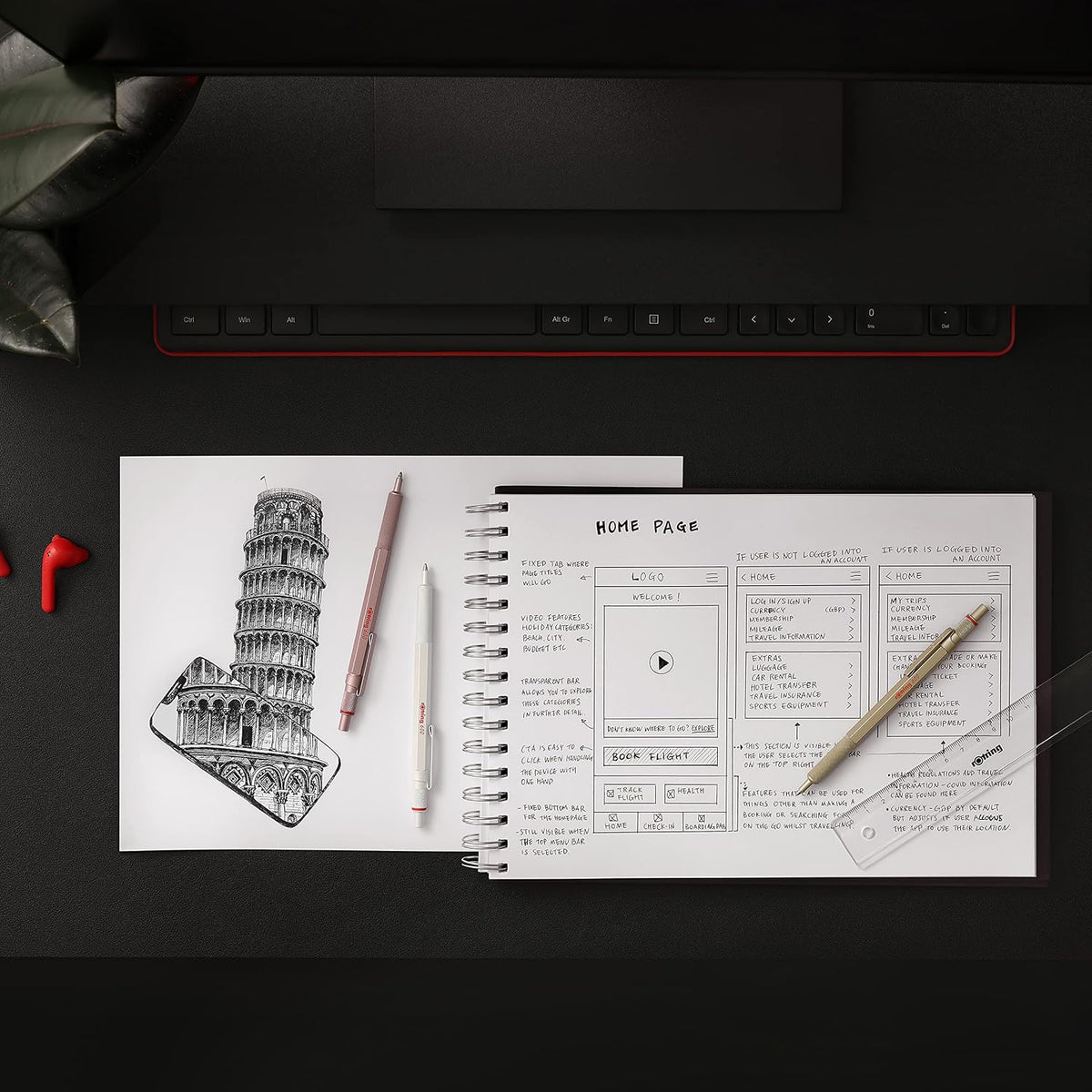 Rotring 600 Metallic Ballpoint Pen Medium Point Black Ink Gold Barrel Refillable 1 Count (Pack of 2)