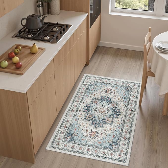 Madane Washable Area Rug 2x3, Small Entryway Rug Non-Slip Vintage Door Mat