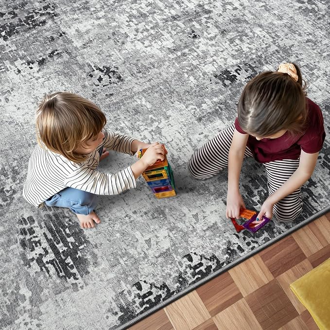 3x8 Grey Rug Runners for Hallways Kitchen Runner Rug Non Slip Washable Black