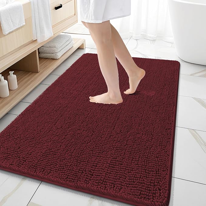 OLANLY Large Bathroom Rugs 59x35, Soft Absorbent Chenille Bath Rugs, Rubber