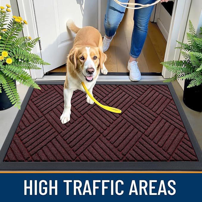 OLANLY Front Door Mat Outside Entrance 35x23, Heavy Duty Sturdy Natural Rubber