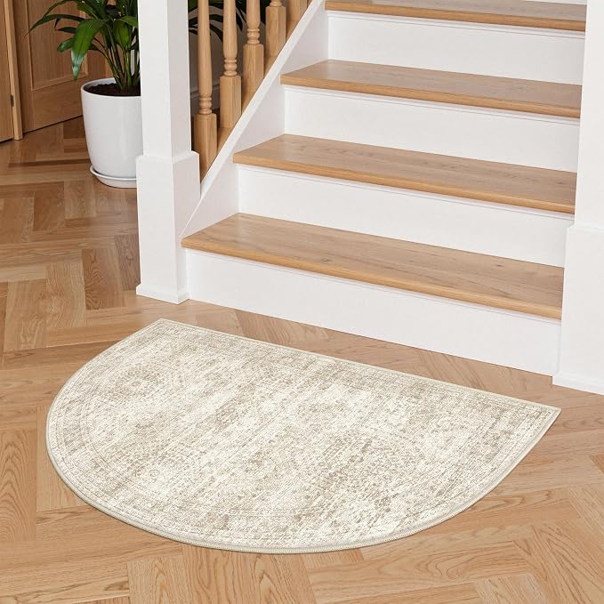 2x3 Half Circle Rug for Entryway, Washable Half Round Rugs
