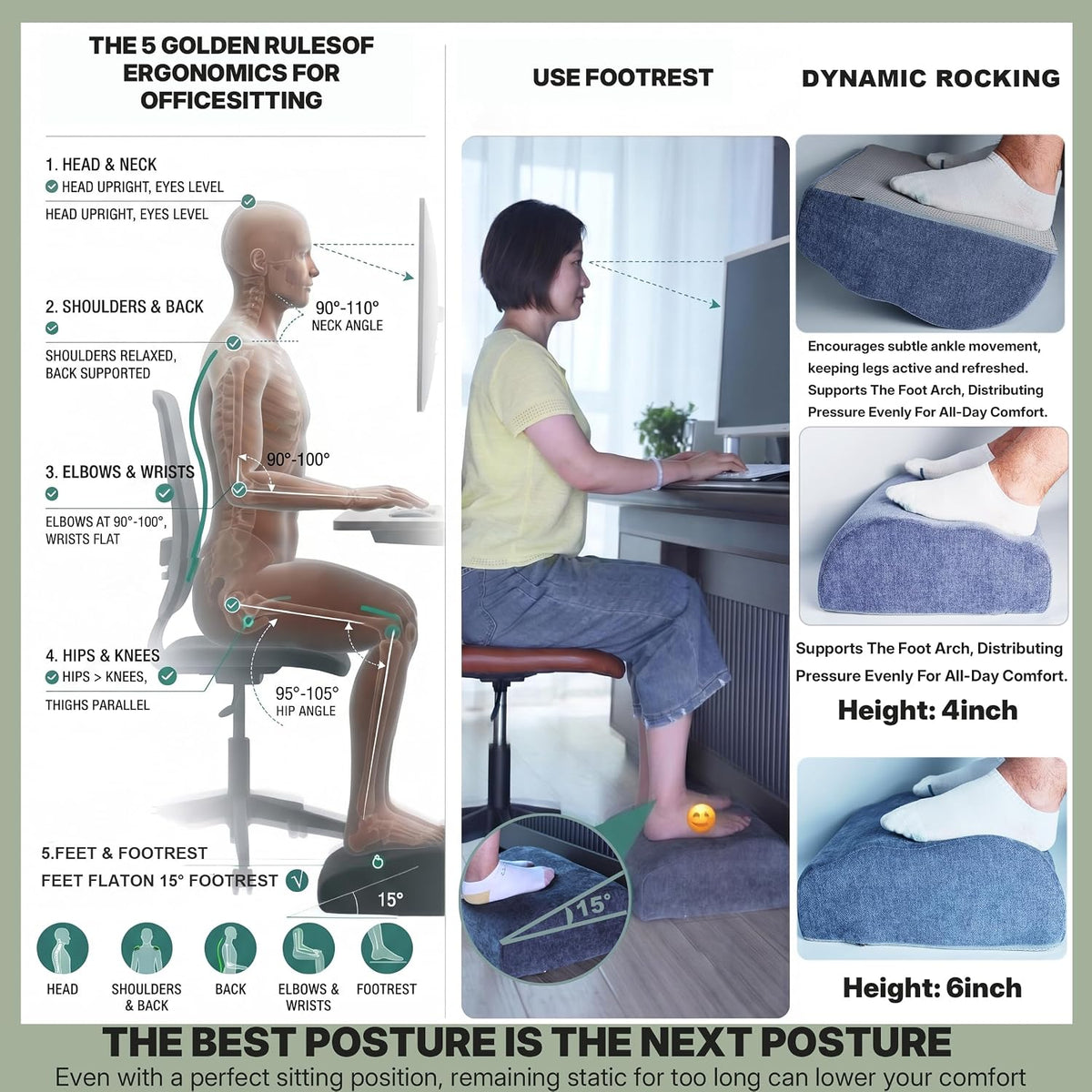 Foot Rest Under Desk for Office, Ergonomic Footrest, 2 Height Levels, Rocking Foot Stool Under Desk, Comfortable Foam Desk Foot Rest for Home Office, Gaming and Work (Dark Taupe)