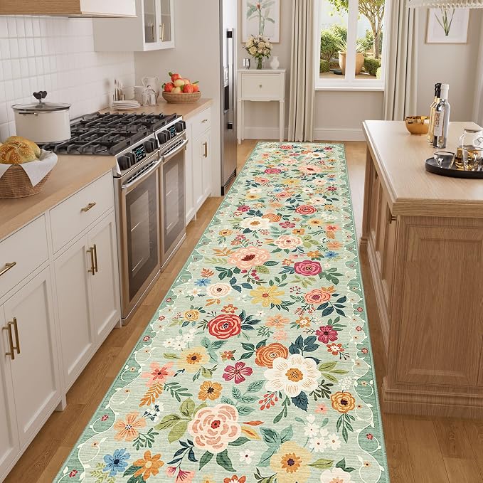 DUKINO 3x12 Washable Runner Rug, Non Slip Soft Floral Hallway Runner Rug