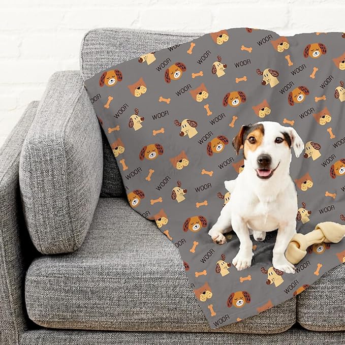 Grey Woof Fleece Pet Lightweight Blanket - 60" x 80" - Cute for Dogs - Gifts and Puppy Essentials - Printed in America