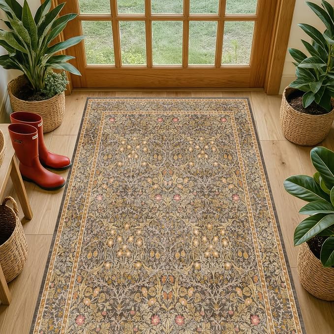Vintage Brown 3x6 Area Rugs for Large Entryway, Bedroom Beside Rug, Laundry Room