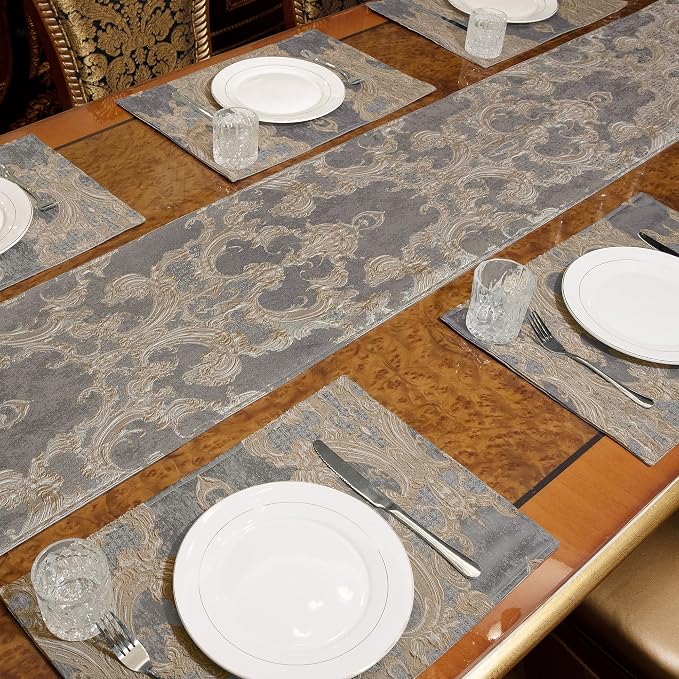 Loom and Mill Luxury Jacquard Damask Table Runner 120 Inches Long, 13x120 in