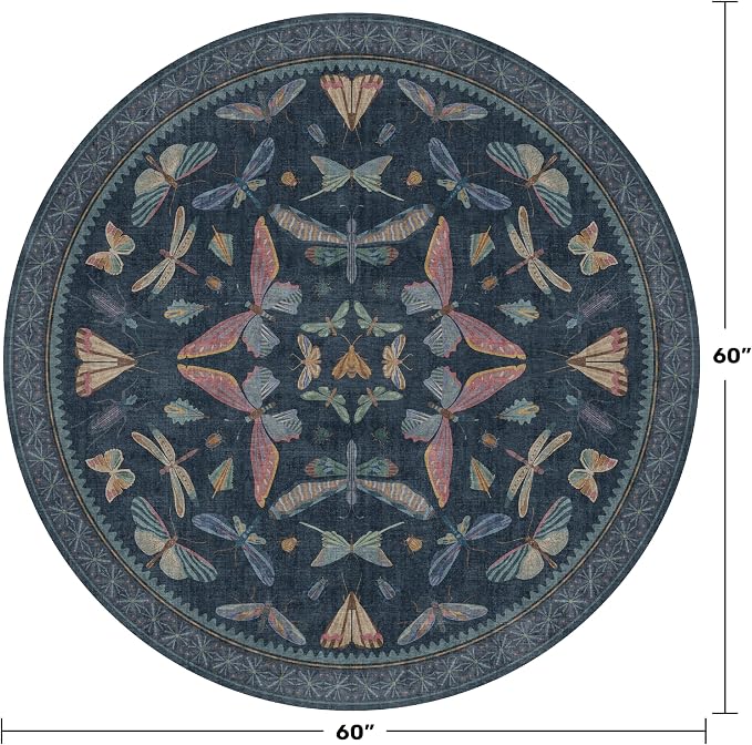 5ft Round Dark Blue Rug for Entryway Indoor, Soft Washable Circle Throw Rug for
