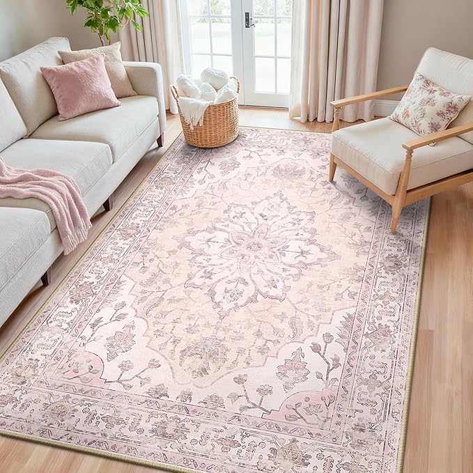 RELEANY Area Rugs 5'x8' Washable Non-Slip, Floral Vintage Distress Medallion