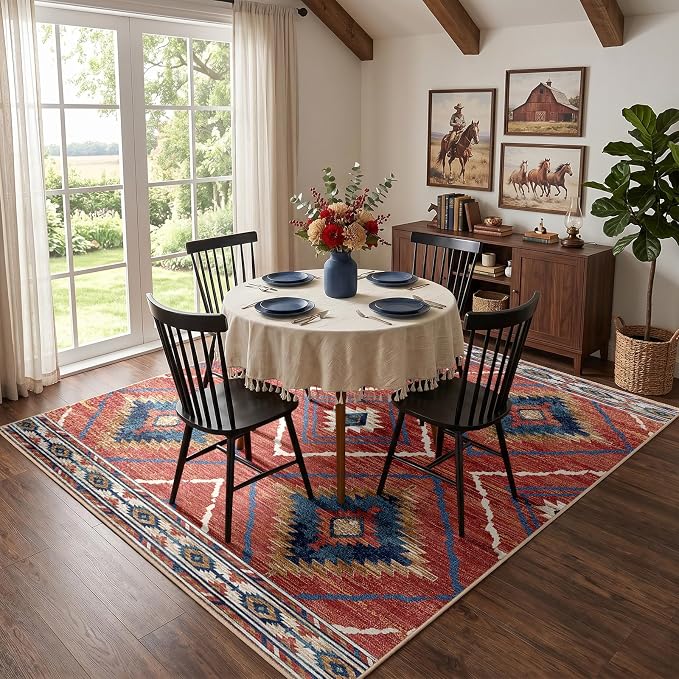 BESTSWEETIE Area Rug 6x6 Rug Machine Washable Non-Slip Low Pile Print Pattern