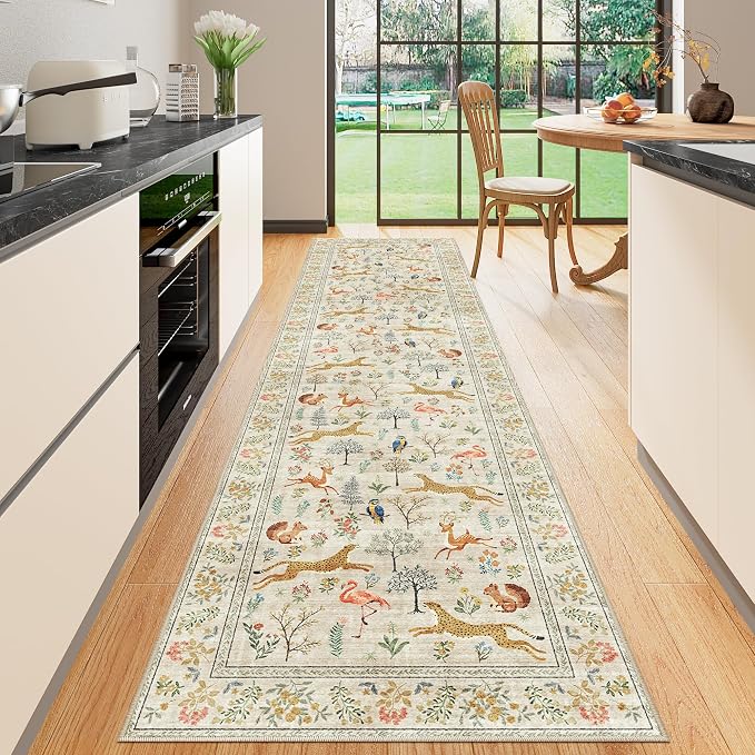 DUKINO Washable 2.6x10 Runner Rug, Non Slip Animal Print Runner Rug