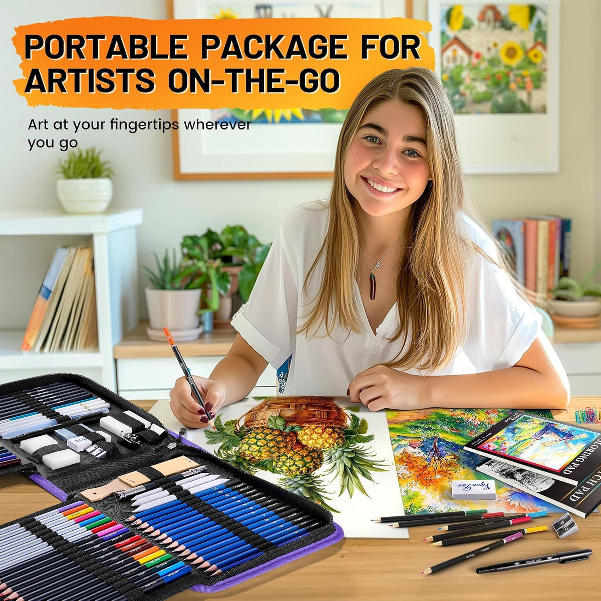 106 PCS Art Supplies Sketching Kit, Pro Drawing Pencils Art Kit Adults Gift