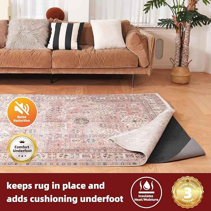 BAGAIL Felt and Natural Rubber Backing Rug Pads 1/8” Thick, 8 x 10 Ft Non Slip