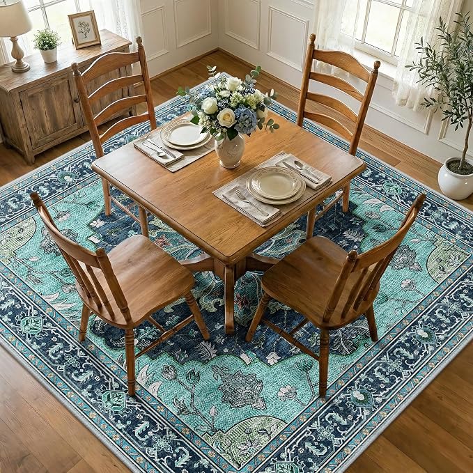RELEANY Area Rugs Square 7ft Washable Non-Slip, Floral Vintage Distress