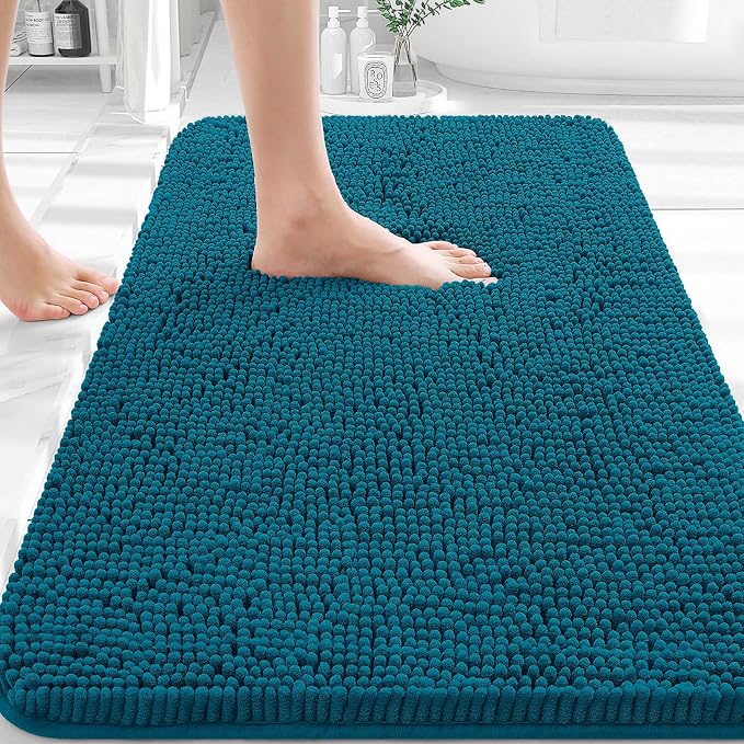 OLANLY Bathroom Rugs 32x20, Extra Soft Absorbent Chenille Bath Rugs, Rubber