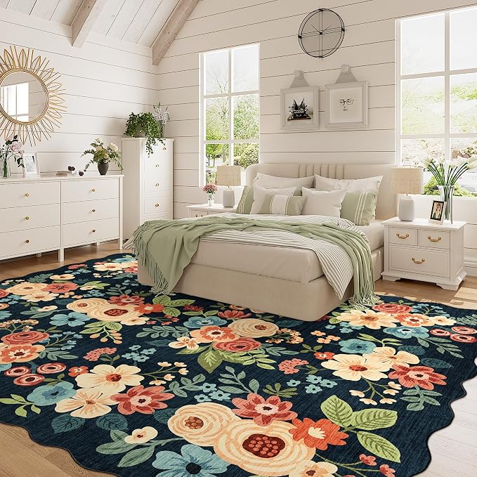 DUKINO 8x10 Area Rug, Floral Washable Rugs