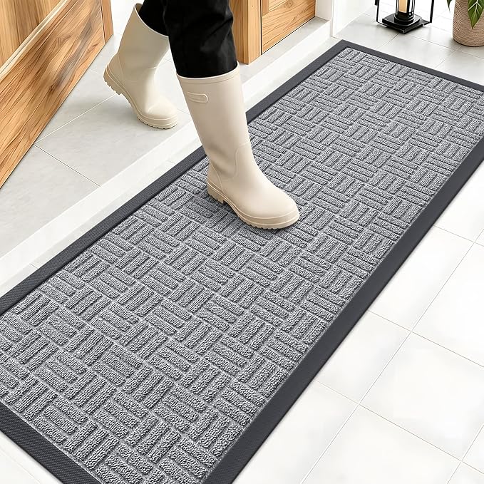 OLANLY Front Door Mat Outside Entrance 47x17, Heavy Duty Sturdy Natural Rubber