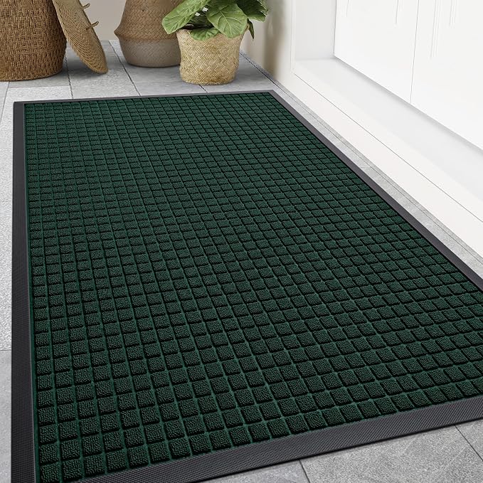 Smiry Front Door Mat Outside Entrance, Heavy Duty Natural Rubber Doormat