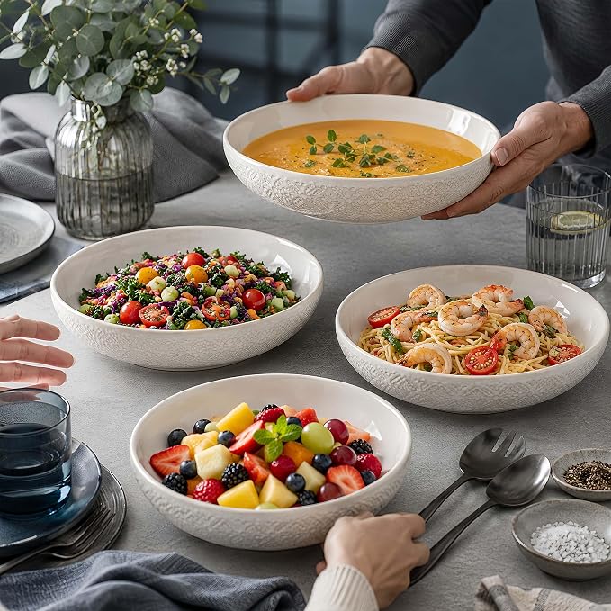 8 inch Pasta Bowls Set of 4, 22 Oz Ceramic Serving Bowls, Large Porcelain