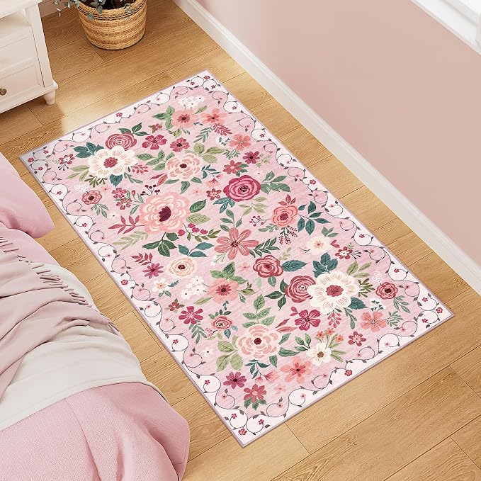 DUKINO 2x4 Rug for Entryway, Washable Kitchen Floral Runner Rug