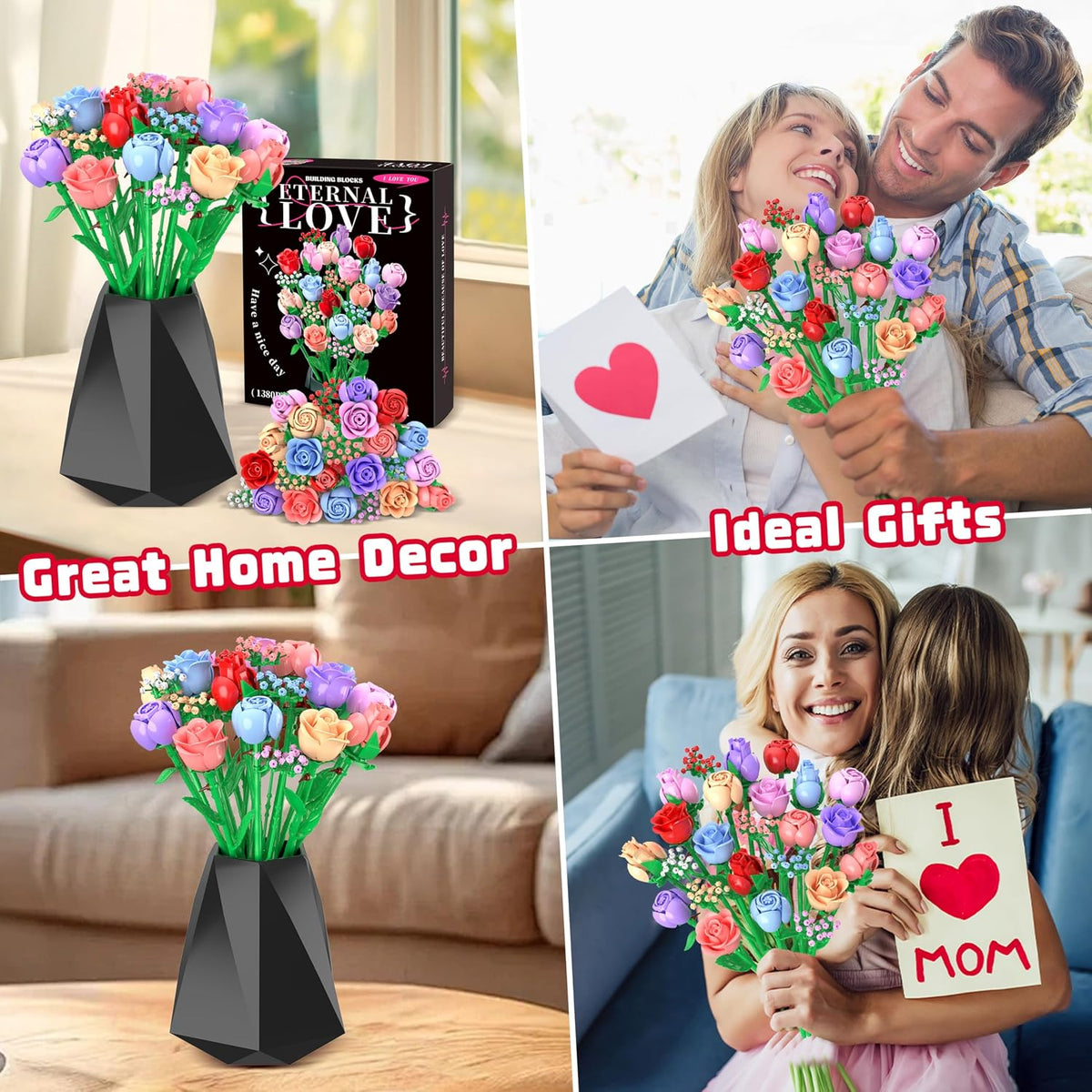 Sopu Flower Advent Calendar 2026, 24 Day Christmas Countdown Building Set - 1380 PCS Botanical Flower Bouquet Building Blocks, DIY Forever Flowers Gift for Teens & Adults, Home Decor