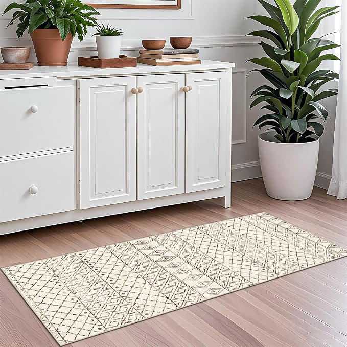 2x5 Rug Runner Boho Geometric: Washable Hallway Moroccan Runners