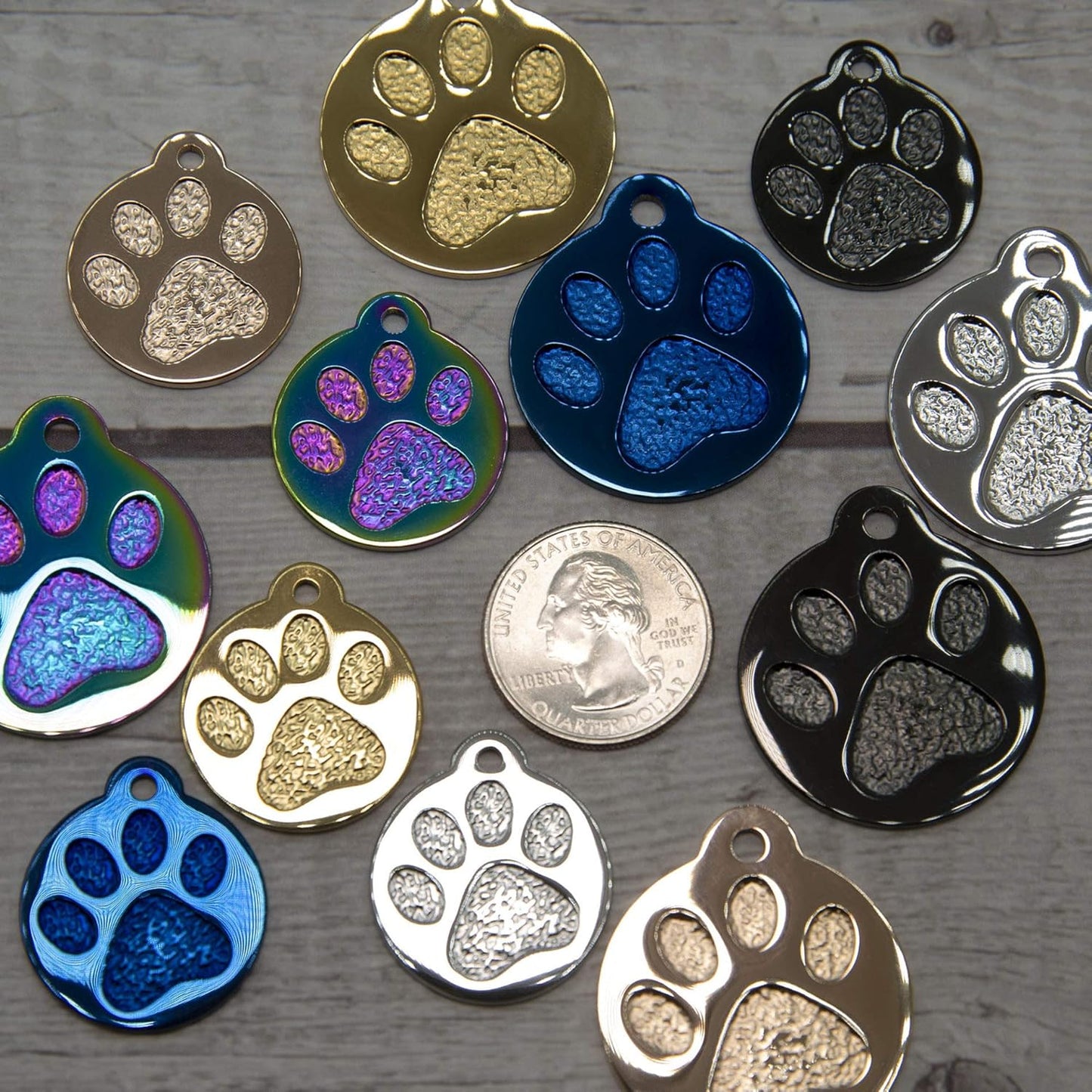 Engraved Pet Tag for Dogs and Cats - Personalized Front & Back up to 4 Lines of Text Custom Engraved ID, Round Paw Print Solid Plating Stainless Steel Nebula Regular