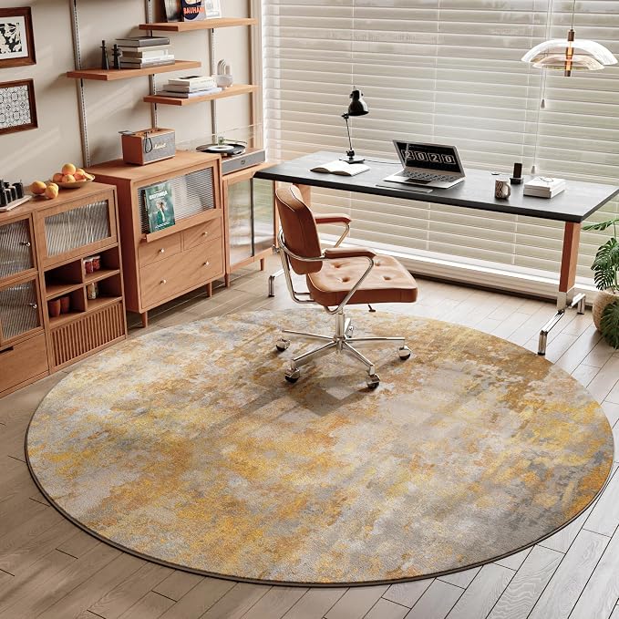 Beige Gold Round Area Rugs 4ft Washable Circle Rug