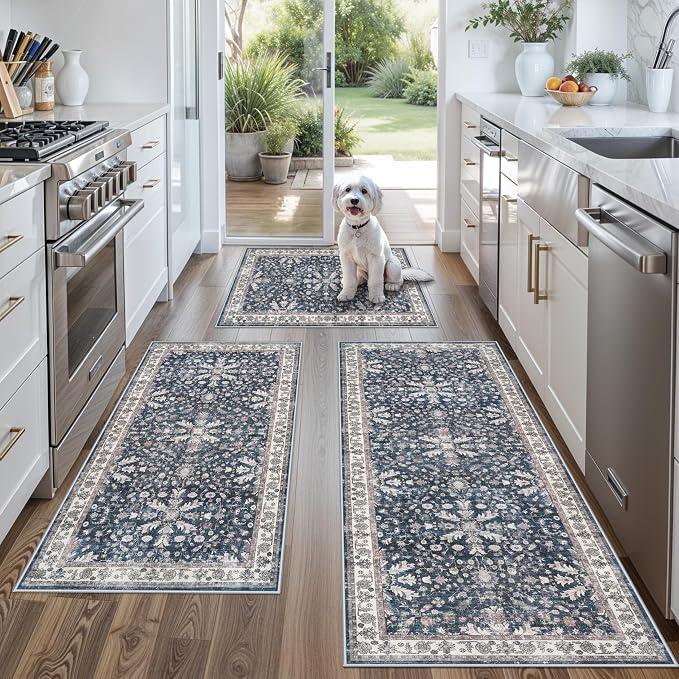 Kitchen Rug Sets 3 Piece Non Skid – Washable Small Kitchen Rugs and Runner Set