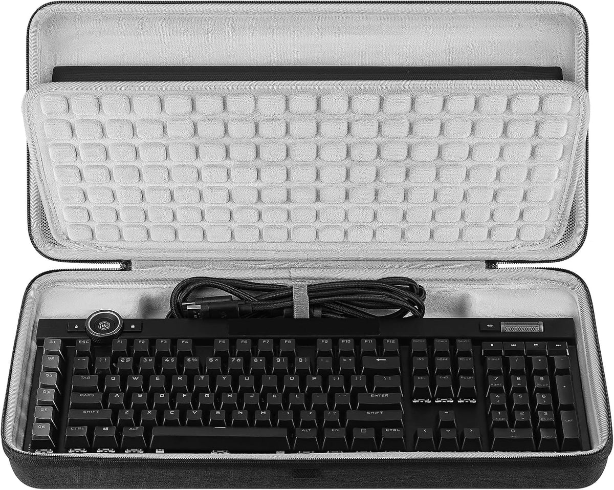 Geekria Full Size Keyboard Hard Shell Case Compatible with Corsair Galleon 100 SD/K100 RGB/K70 MAX, Razer BlackWidow V4 Pro, Travel Carrying Bag for 104-108 Key Computer Keyboard (Dark Gray)