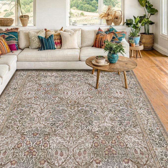 5x7 Washable Moss Green Oriental Area Rug