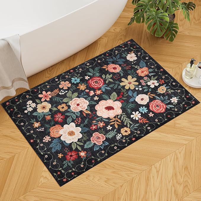 DUKINO 2x3 Rugs for Entryway, Floral Indoor Washable Door Mat, Non Slip Boho