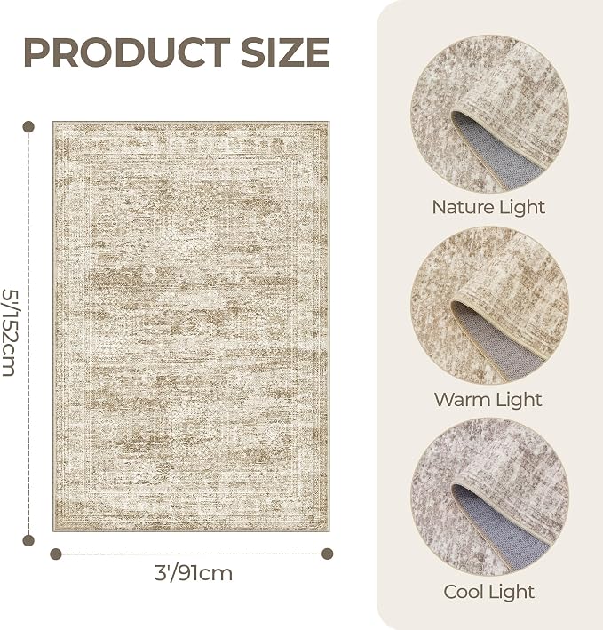 3x5 Washable Area Rug for Entryway, Soft Kitchen Rugs Non Slip for Dining Room