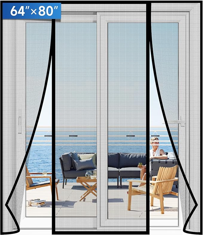 Magnetic Screen Door Upgraded PET Mesh Stronger Than Fiberglass and Polyester,Hands Free,Keeps Bugs Out,Pet & Kid Friendly,Suitable for Sliding Door,Large Patio Door and French Door-64''x80''