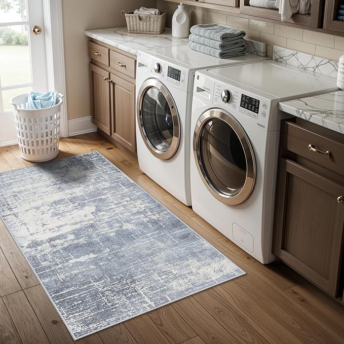 Washable 2x4 Kitchen Area Rugs: Abstract Stain-Resistant Sink Rug Non-Slip