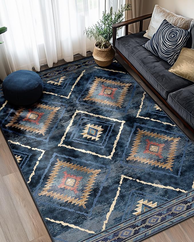 BESTSWEETIE Area Rug 5x7 Rug Machine Washable Non-Slip Low Pile Print Pattern