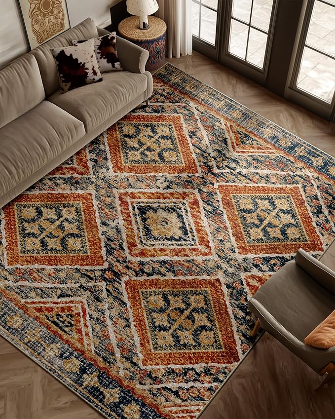 BESTSWEETIE Area Rug 5x7 Machine Washable Non-Slip Low Pile Print Pattern